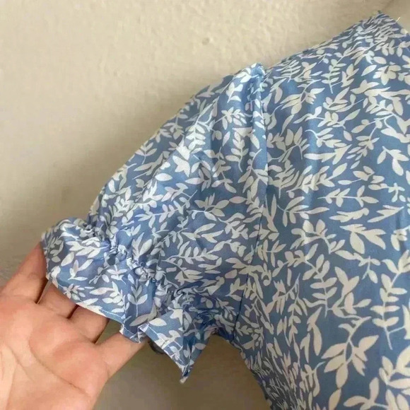 🆕Trendy Summer Blue Leaf Botton Trail A-Line Dress S🆕 - Picture 6 of 11